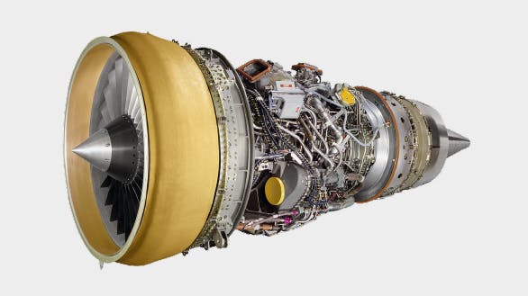 An aircraft engine exposed and separated from an airplane