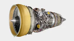 An aircraft engine exposed and separated from an airplane