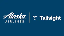 A navy blue graphic with white text that reads, 'Alaska Airlines' and 'Tailsight'