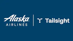 A navy blue graphic with white text that reads, 'Alaska Airlines' and 'Tailsight' A navy blue graphic with white text that reads, 'Alaska Airlines' and 'Tailsight'