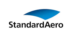 A blue and white logo with black text that reads: StandardAero A blue and white logo with black text that reads: StandardAero
