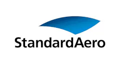 A blue and white logo with black text that reads: StandardAero A blue and white logo with black text that reads: StandardAero