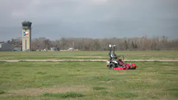 Autonomous mowers operate within geofenced zones on the airfield, allowing maintenance teams to maintain turf while crews are deployed to higher-priority runway and infrastructure work. Autonomous mowers operate within geofenced zones on the airfield, allowing maintenance teams to maintain turf while crews are deployed to higher-priority runway and infrastructure work.