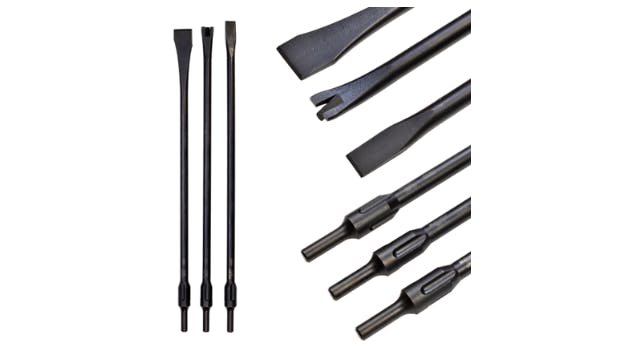 Three long black hand tools shown from different angles and zoomed in