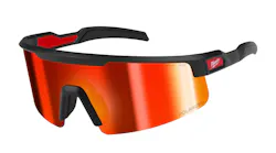A pair of glasses with bright orange lenses and black arms with a label that says 'Milwaukee' on the side A pair of glasses with bright orange lenses and black arms with a label that says 'Milwaukee' on the side