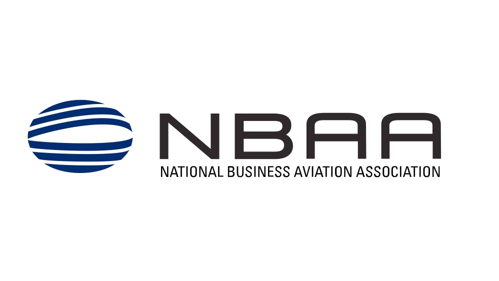 A logo with a white background and a blue sphere illustration with text that reads: National Business Aviation Association (NBAA)