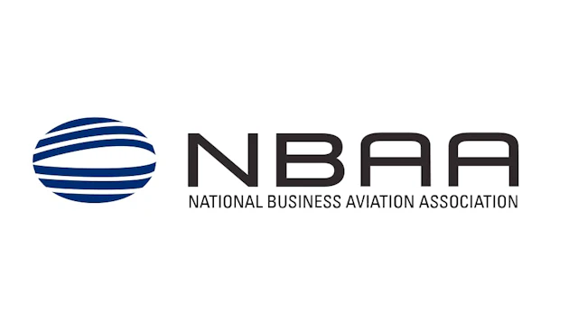 A logo with a white background and a blue sphere illustration with text that reads: National Business Aviation Association (NBAA)