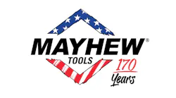A logo with a triangle colored in like the American flag and text that reads: Mayhew Tools 170 Years A logo with a triangle colored in like the American flag and text that reads: Mayhew Tools 170 Years