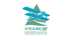 A blue and green logo showcasing illustrations of an airplane and a triangle with text that reads: NWAMC Northwest Aviation Maintenance Competition A blue and green logo showcasing illustrations of an airplane and a triangle with text that reads: NWAMC Northwest Aviation Maintenance Competition