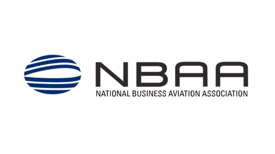 A logo showcasing a blue sphere and text that reads: National Business Aviation Association NBAA