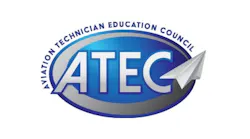 A logo showcasing a paper airplane and a blue oval containing text that reads: ATEC Aviation Technician Education Council