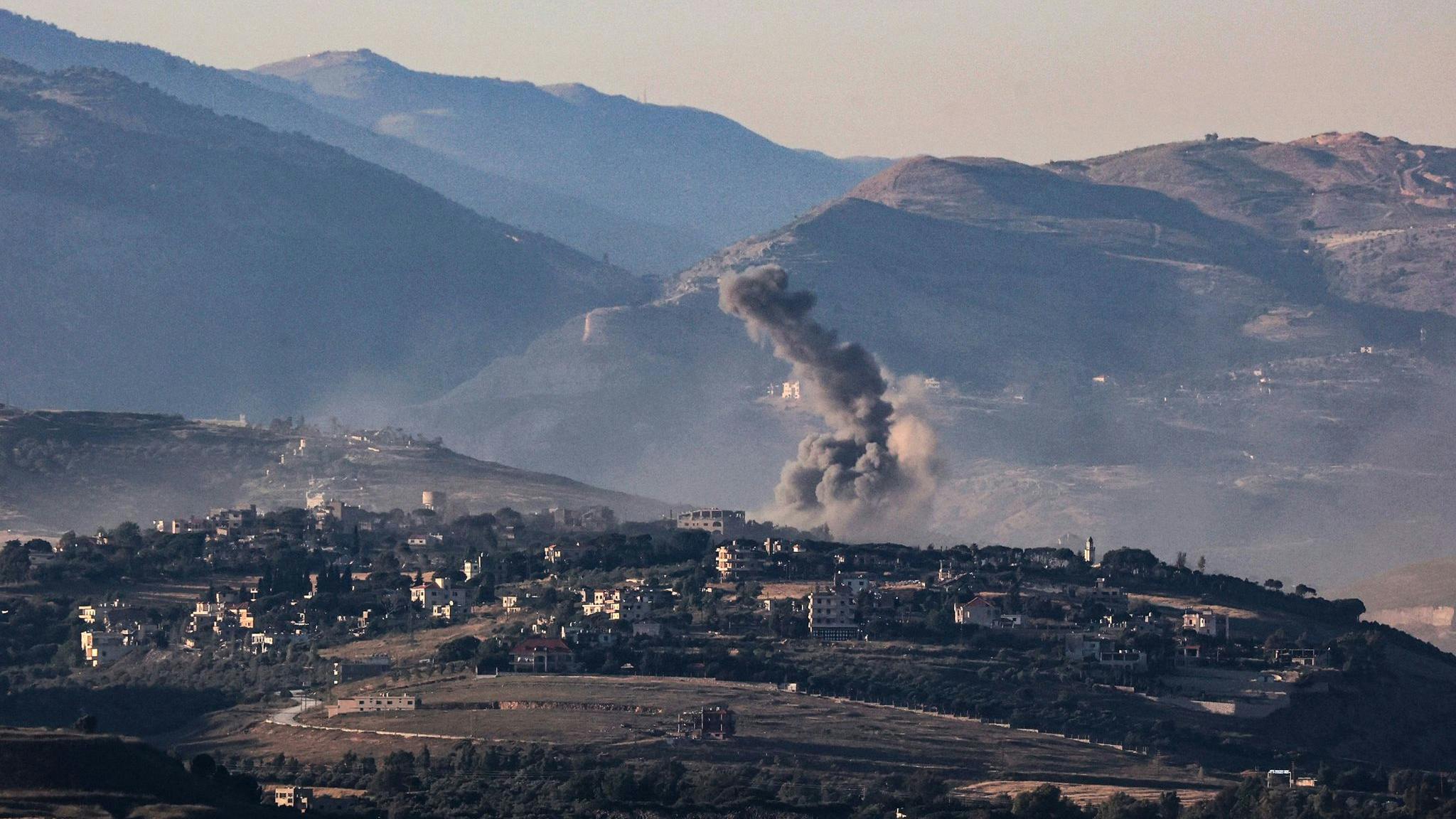 Smoke rises following an Israeli airstrike on southern Lebanon, as seen from northern Israel, amid ongoing hostilities between Israel and the Lebanese militant group Hezbollah.