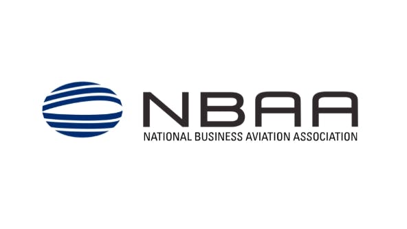 A logo with a white background and blue text that reads: The National Business Aviation Association (NBAA)