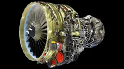 A rendering of an airplane engine with all parts of the component exposed