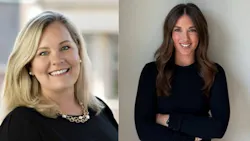 Two professional headshots of women smiling at the camera, one more close-up and one standing further away with her arms crossed Two professional headshots of women smiling at the camera, one more close-up and one standing further away with her arms crossed