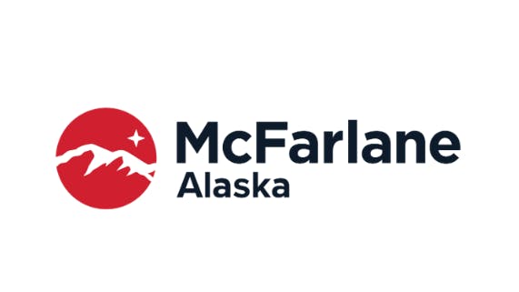 A logo with a white background, a red circle, and black text that reads: McFarlane Alaska