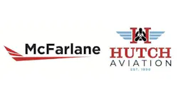 McFarlane Aviation | Hutch Aviation Two logos with white backgrounds and illustrations of airplane parts, with one logo reading 'McFarlane Aviation' and the other reading 'Hutch Aviation'