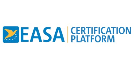 A logo with a gold bird icon on a blue rectangle, with text that reads: EASA Certification Platform