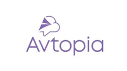 A logo with a white background and a purple icon of a cloud and paper airplane, purple text that reads: Avtopia