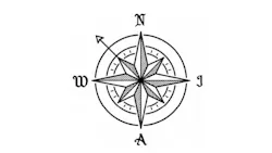 A logo featuring an illustration of a compass with an 'A' replacing the 'S' and an 'I' replacing the 'E'