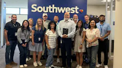 GSW's 2026 Team Leader of the Year award rececipient, Carter Ganns of Southwest Airlines GSE, is shown here with his team and his award.