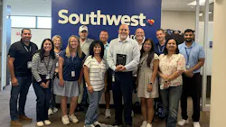 GSW's 2026 Team Leader of the Year award rececipient, Carter Ganns of Southwest Airlines GSE, is shown here with his team and his award.