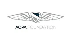 A logo with a gray illustration of pilot wings with text below it that reads: AOPA Foundation