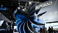 A model of the CFM International RISE, an open rotor engine currently under development by CFM International, a 50/50 joint venture between American GE Aerospace and French Safran Aircraft Engines, is displayed at the Paris Air Show at the ParisLe Bourget Airport on June 18, 2025, in Paris.