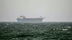 A vessel is anchored off the coast of Sharjah in the United Arab Emirates on Aug. 3, 2026. Iran's foreign ministry said on August 3 there were currently no negotiations with the United States but talks were taking place with Oman on management of the strategic Strait of Hormuz. Iran has kept control of Hormuz since the outbreak of the war in the Middle East on February 28.