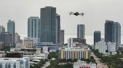 A drone view of a new police drone flying over downtown St. Petersburg. The city's law enforcement agency recently expanded its fleet to 14 drones -- which can read license plates from a mile away.