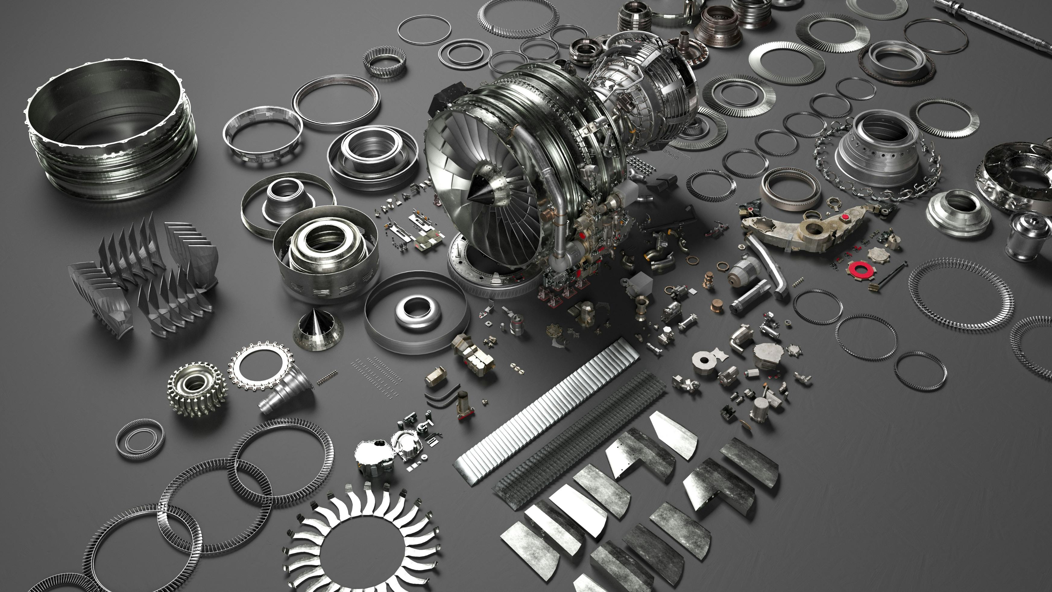 A collection of parts on a gray surface
