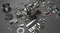 A collection of parts on a gray surface
