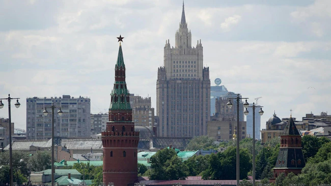 A Kremlin building (L) and the Foreign Ministry (C) stand in the heart of the capital.
