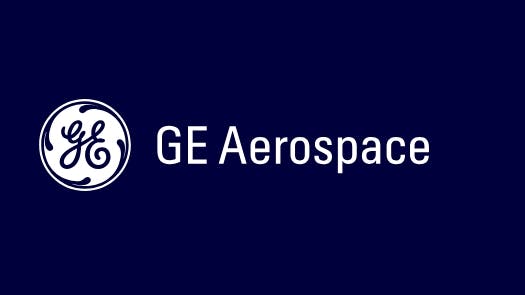 A logo with a dark blue background and text that reads 'GE Aerospace'