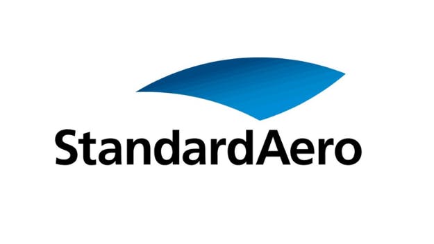 A logo with a blue graphic and text that reads: StandardAero