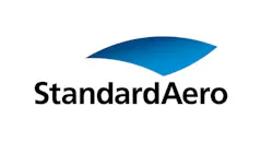 A logo with a blue graphic and text that reads: StandardAero