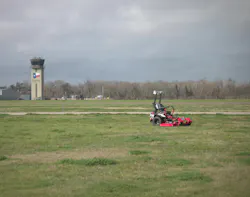 Mowing plans use geofenced operational zones to keep equipment within approved areas and away from runways, taxiways, navigational aids and other restricted locations.