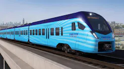 An artist’s rendering shows a plan for the O’Hare Flyer, a battery-powered train, that would travel from O’Hare International Airport to downtown Chicago in 15 minutes.