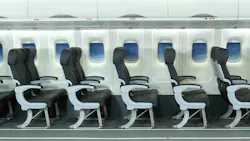 A side view of multiple rows of seats on an airplane