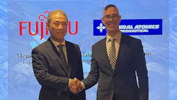 Kenichiro Miyazaki (left) from Fujitsu Limited and Zachary Stang from General Atomics Global signed an MOU.
