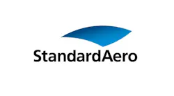 A logo with a blue graphic and black text that reads: StandardAero