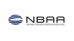 A logo with a blue illustration of a globe and text that reads: NBAA National Business Aviation Association