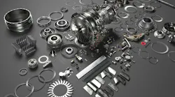 A collection of metal parts on a table