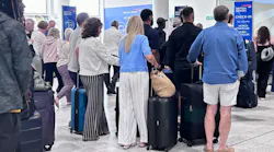 Passengers queue at Gatwick Airport in Crawley, amid disruption following a system issue at Nats, which provides air traffic control services to 15 UK airports. Cancellations and delays are expected as airlines deal with the knock-on effects of flights cancelled to and from UK airports on Tuesday.