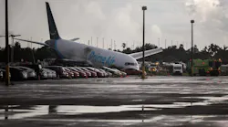 The crash site and responders on Monday, Sept. 7, 2026, of the Amazon Prime Air Boeing 767 at Miami International Airport in Miami, Fla.
