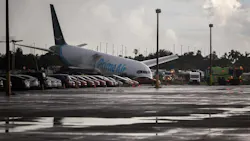 The crash site and responders on Monday, Sept. 7, 2026, of the Amazon Prime Air Boeing 767 at Miami International Airport in Miami, Fla.