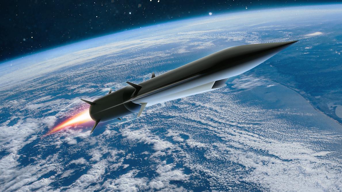 A missile flying in the atmosphere, with Earth in the background