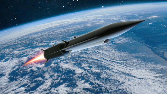 A missile flying in the atmosphere, with Earth in the background