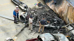 Aerial view of the NBC4 news helicopter crash near the Lizard Production building on Wednesday, Sept. 16, 2026, in Chatsworth, Calif.