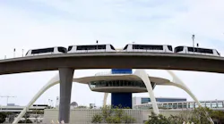 EL SEGUNDO, CA, APRIL 16, 2026: The Automated People Mover, LAX's 2.25-mile electric train system, runs without passengers during a series of testing at LAX on Thursday, April 16, 2026.